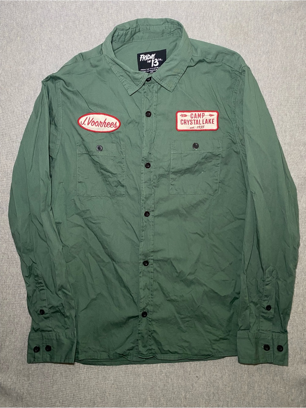 Friday The 13th Shirt Mens Medium Green Jason Work Shirt Camp Crystal Lake